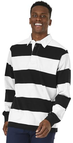 Charles River Apparel Men's Classic Rugby Shirt, Black/White, Medium