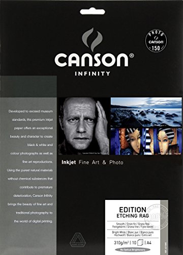 CANSON Infinity Edition Etsning Rag Smooth 310 gsm A4-papper, digital konstreproduktion, 10 rena vita ark, perfekt för professionella fotografer
