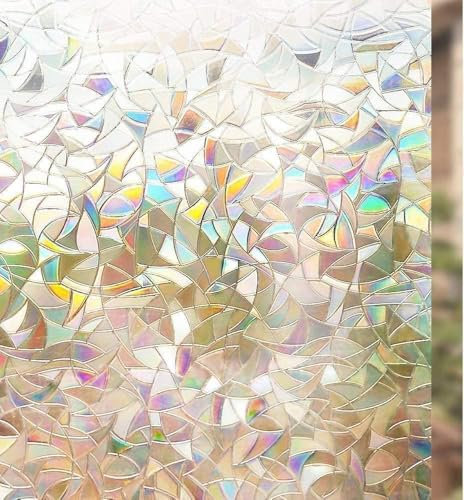 rabbitgoo Fensterfolie Blickdicht Selbsthaftende, Sichtschutzfolie Fenster Bunt, 3D Regenbogen Folie Fenster 60x200cm Statisch Haftend ohne Klebstoff Anti UV Sonnenschutz für Büro Wohnzimmer
