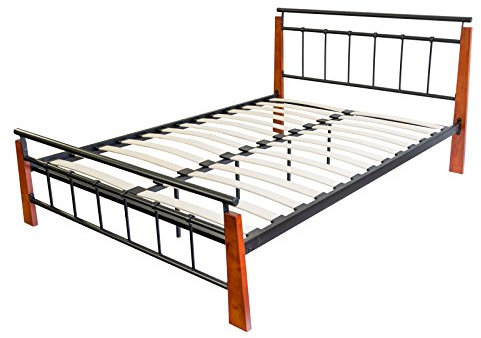 Homestyle4u 609, Metallbett 140x200 Bettgestell Mit Lattenrost, Schwarz Braun