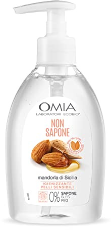 Omia, Non Sapone Eco Bio Olio di Mandorla di Sicilia, Sapone Liquido Per Mani e Viso - Ideale per Pelli Secche e Delicate - Dermatologicamente Testato, Senza Parabeni e Siliconi, Nichel Free - 300 ml