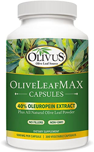 OliveLeafMAX Olive Leaf Extract (40% Oleuroepin) + Organic Olive Leaf Powder + No Fillers + 300 Vegetarian Capsules + Sourced from Spain and Manufactured in USA at GMP Facility