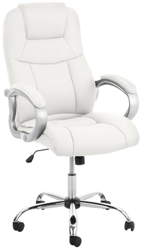 CLP Bürostuhl ergonomisch Big Apoll, höhenverstellbar drehbar, mit Armlehnen und Wippmechanismus, 150 kg belastbar, Kunstleder Farbe weiß