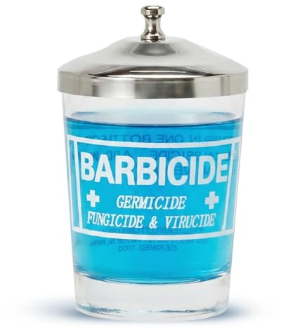 BARBICIDE Disinfectant Jar (Small - 4 Fl Oz) – Durable Glass Immersion Container with Stainless Steel Lid and Tray – Professional Barber Tool Sanitizer for Combs, Nail Tools, Brushes & Implements