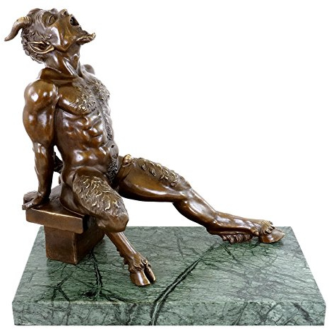 Kunst & Ambiente - Lüsterner Faun - Erotische Sex Bronzefigur auf Marmorsockel - signiert Milo - Pan Skulptur - Teufel Statue - Satyr kaufen - Wohndeko für Innen