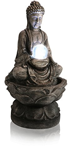 Primrose 66cm Antique Effect Buddha & Crystal Ball Water Feature Fountain with LED Lights Indoor Outdoor