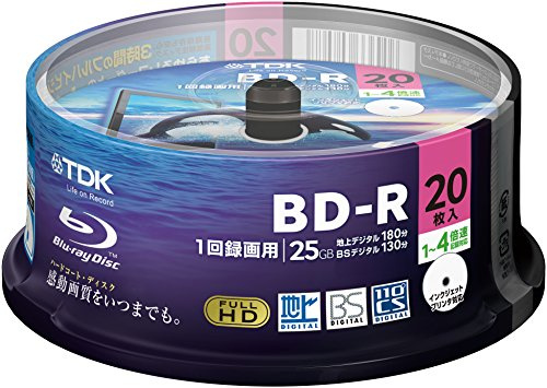 TDK, Blu-ray LTH, 25 GB, BD-R, velocità 4x, stampabili a getto d’inchiostro, confezione da 20
