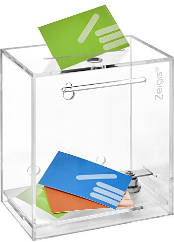 Pfandbox - Spendenbox/Aktionsbox mit Schloss, glasklares Acryl - Zeigis | Freistehend oder für die Wandmontage, Ideal für Pfandbons, Spendenbox / Sammelbox