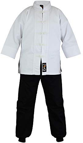 Playwell Martial Arts Kung Fu Mix Uniform White Jacket W/Black Trousers - 2/150CM