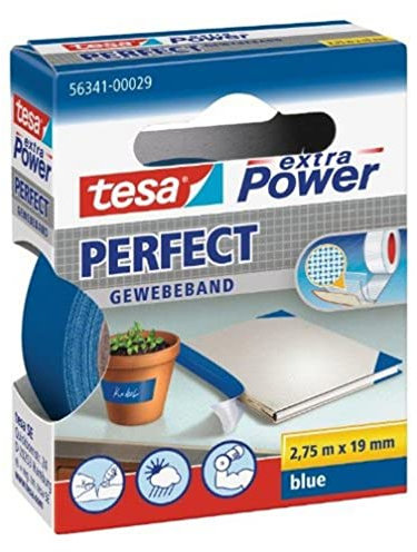 Tesa extra Power Perfect - Ruban Adhésif Toilé - Ruban de Réparation pour Artisanat, Fixation, Renforcement et Étiquetage - Bleu - 2,75 m x 19 mm