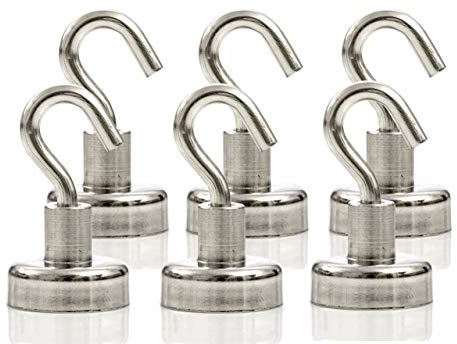 Strongman Tools Strong Magnetic Hooks Heavy Duty Magnet Hooks for Hanging - with Neodymium & Non Scratch Adhesive - Magnetic Hook for Cruise, Wall, Locker, Hanger and More - 6 Pack Set, 30 lbs