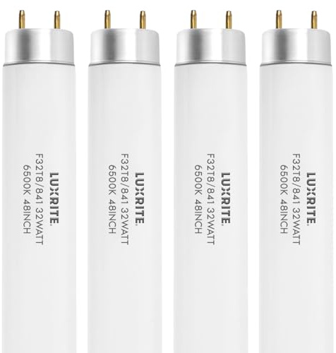 LUXRITE F32T8/865 32W 48 Inch T8 Fluorescent Tube Light Bulb, 6500K Daylight, 2800 Lumens, G13 Medium Bi-Pin Base, LR20735, 4-Pack