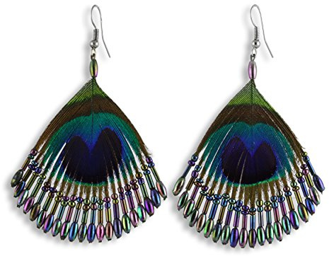 ISLAND PIERCINGS Pfauenauge Pfau Feder Ohrringe Hänger ER268