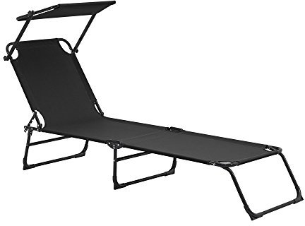 solstol med tak/solstol/vilstol/fällbar/strand/trädgård/camping/svart