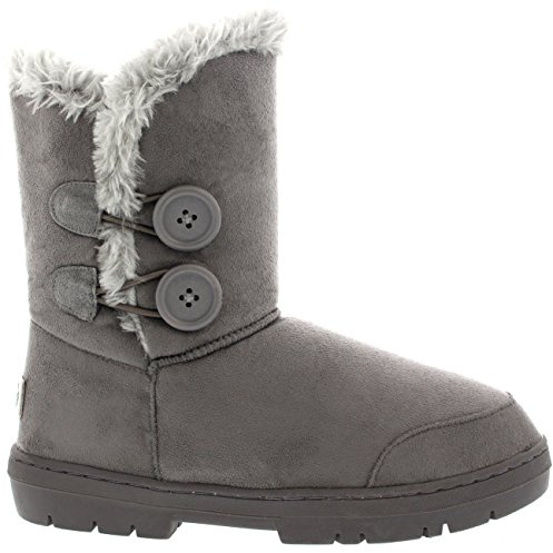 Holly Womens Waterproof Winter Snow Boots - Faux Fur Lined Warm Calf Boot with Side Button - Non Slip Sole, Insulated, Outdoor Walking Footwear - Grey - UK9/42