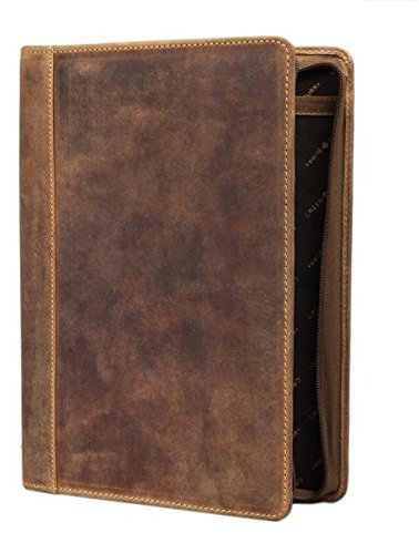 Greenburry Echt Leder I Vintage A4-Konferenzmappe l Leder-Schreibmappe verschließbar I DINA4-Vertretermappe aus Leder l A4 Schreibmappe aus Leder l 34x25x3cm