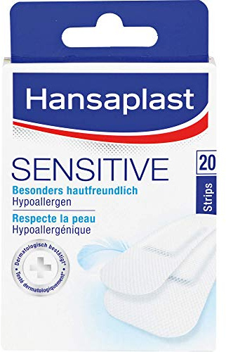Hansaplast Sensitive Pflaster 20 Strips, hautfreundliche und hypoallergene Wundpflaster, Pflaster mit sicherer Klebkraft, schmerzlos zu entfernen