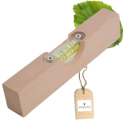 HOFMEISTER® Mini-Wasserwaage aus Holz, für Bilder, Möbel & Fußböden, Richtwaage mit Libelle, kleine Maurerwaage, 100% Made in Germany (1, Wasserwaage | 15 Cm)