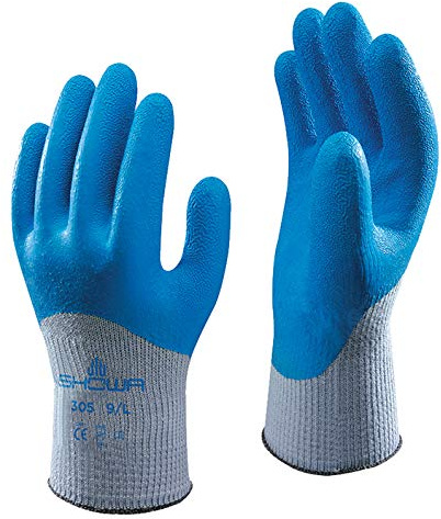 Showa 305 Grip Xtra Lot de 10 paires de gants de sécurité avec revêtement en latex Bleu Taille 7-10