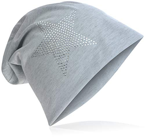 Miobo Jersey slouch beanie lång mössa stjärna med strass applikation unisex enfärgad män kvinnor trend, LJUSGRÅ, En Storlek
