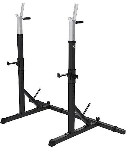 GORILLA SPORTS® Langhantelablage - 79 x 150-190 x 133 cm, Höhenverstellbar, mit Dip-Ständer, bis 250 kg belastbar, Stahl - Langhantelständer, Squat Rack, Kniebeugenständer, Hantelständer, Hantelablage