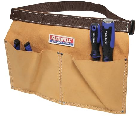 Pochette à Clous Faithfull en Cuir suédé à Deux Poches – Ceinture à Outils avec Passant pour Marteau et Sangle réglable pour charpentiers, couvreurs et menuisiers – Beige