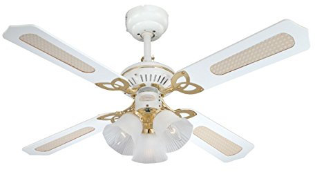 Westinghouse Ventilatore a Soffitto Princess Trio E14, 60 W, Finitura ottono lucidato, Pale, Canna/Bianco
