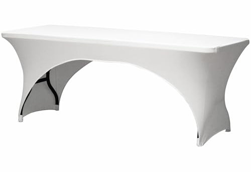 Perel Weiße Stretch-Tischhusse mit Bogenform für rechteckige Tische, elastische Husse mit Fußtaschen, waschbar und passgenau für Hochzeit, Feier, Messe und Events