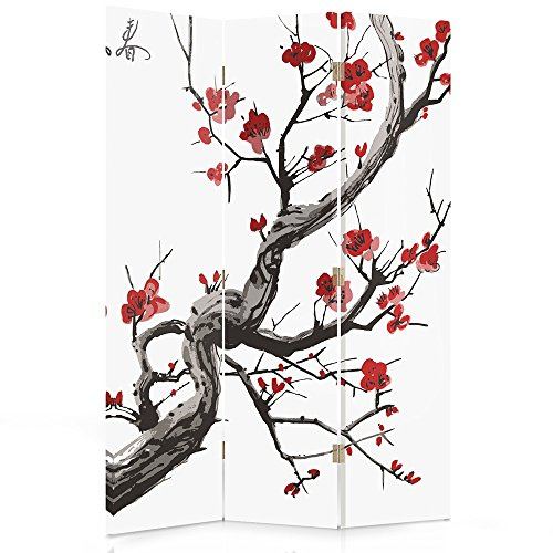 Feeby Paravento Ciliegio Giapponese 3 Parti 110x180 cm Bilaterale Pieghevole Separatore Decorazioni Parete Divisoria Parete Spagnola Soggiorno Ufficio Camera da letto Home Office Bianco Rosso Nero