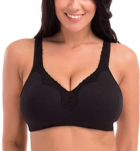 DELIMIRA Donna Reggiseno Cotone Senza Ferretto a Copertura Totale Comodo e Morbido Senza Imbottitura Taglie Forti Nero 8F