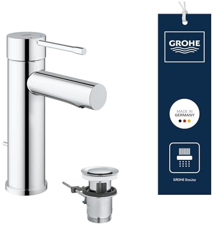 GROHE Essence Mitigeur Monocommande Robinet de lavabo pour Salle de Bains, Taille S (Garniture de vidage, GROHE EcoJoy, Facile à installer), Chrome, 32898001