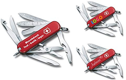 Victorinox Taschenmesser MINI CHAMP mit Wunschdruck auf der Schale I Geschenk für Männer I Schweizer Taschenmesser personalisiert 18 Funktionen 0.6385