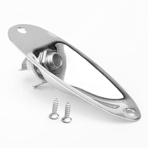 Swhmc Mono Guitar Jack Plate, Oval 1/4 Input Output Jack Socket for Fender Strat Telecaster, Chrome Plated with 3 Prongs, Replacement for Les Paul SG