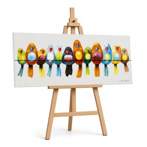 KunstLoft Leinwandbild | 100% HANDGEMALT | 120x60cm | Gemälde 'Freunde fürs Leben' | Papagei | Bunt | Wandbild Wohnzimmer
