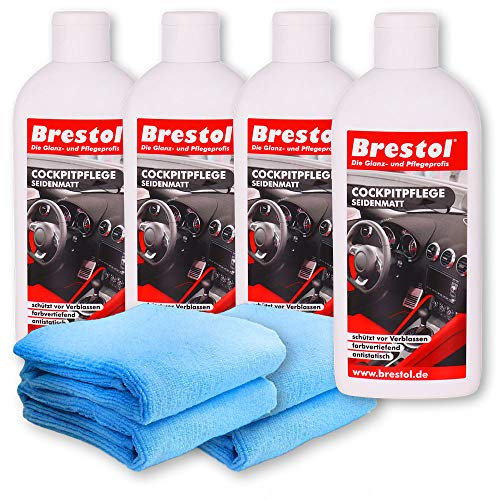 Brestol KUNSTSTOFFPFLEGE Auto Set2 (4X 250 ml Kunststoffpflege + 4X Universaltuch) - Innenraumpfleger Tiefenpfleger Gummipflege Innenraumpflege Kunststoff Gummi Vinyl