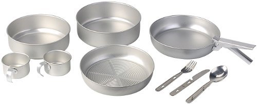 Semptec Urban Survival Technology 13-teiliges Camping-Kochgeschirr aus Aluminium mit Edelstahl-Besteck