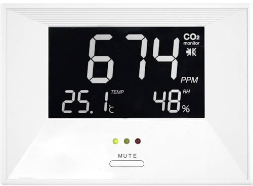 TFA Dostmann CO2-Messgerät, 31.5003, CO2-Messer AIRCO2NTROL Life, mit Temperatur und Luftfeuchtigkeit, zur Raumluftüberwachung, mit Alarmfunktion, Dual-Beam-Sensor, Kohlenstoffdioxidmesser, weiß