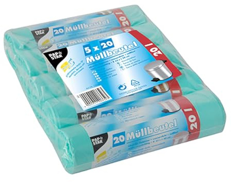 1 cartón Papstar=100 x 20 bolsas de basura, HDPE 20 l 50 cm x 45 cm mint 12332