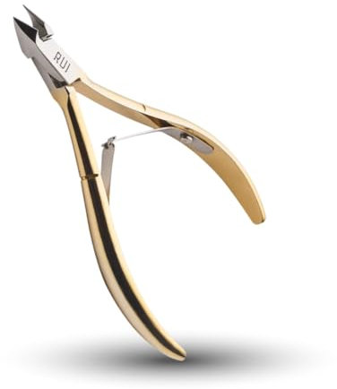 Rui Smiths Professionelle Nagelhautzange, Vergoldeter Karbonstahl, Französischer Griff, Doppelfeder, 6 mm Backe (Full Jaw)