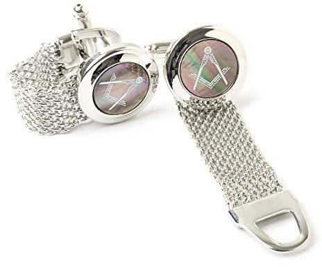 The Masonic Collection Onyx-Manschettenknöpfe für Herren, rhodiniert, quadratisch und Kompass, Lieferung in Manschettenknopf-Box/Samtbeutel, hochwertiges Geschenk für Männer, Onyx, Rhodium, Silber,