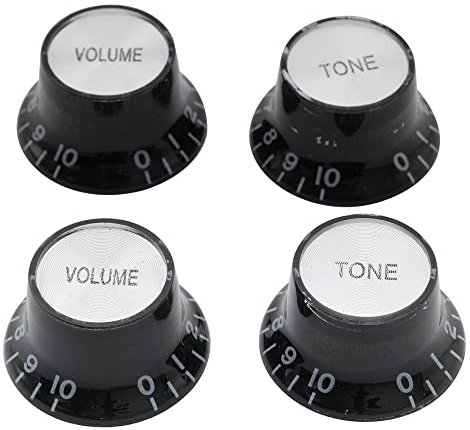 Musiclily Metrisch Gitarre Knöpfe Potiknöpfe 2 Volume 2 Tone Top Hat Bell Knobs Potikopf für Epiphone LP SG Style E-Gitarre, Schwarz mit Silberfarbiger Metalleinlage(4 Stück)