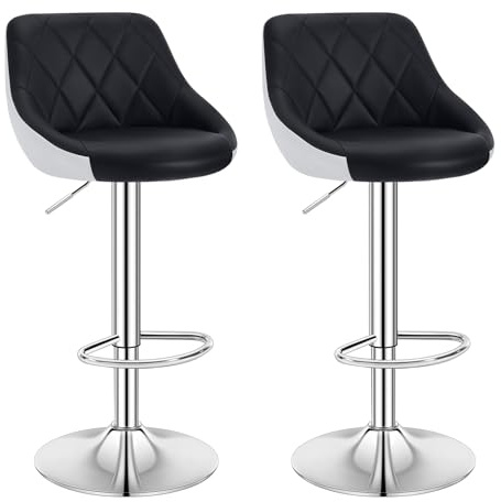 WOLTU Barhocker 2er Set, Barstuhl Höhenverstellbar, PU-Bezug, Schwarz+Weiß | Drehbarer Bar Stool mit Rückenlehne und Fußstütze, rutschfeste Metallfüße, für Küche und Hausbar