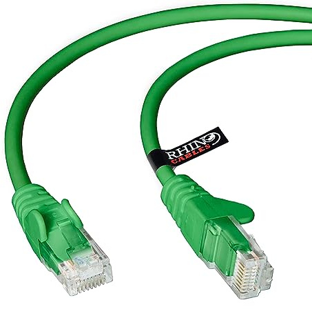 rhinocables CAT 5e Ethernet Cable (15m, Green, Pack of 1) | Reliable LAN Network RJ45 Cable for Fast Internet & Data Transfer, Durable WiFi Broadband Cable for Gaming & Streaming