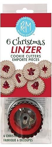 R&M International Christmas Linzer Cookie Cutters, Angel, Candy Cane, Bethlehem Star, Bell, Christmas Tree, Ornament, 6-Piece Set