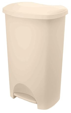Addis 50 Litre Pedal Bin – Durable Plastic Kitchen Rubbish Bin with Easy Foot Pedal, Soft-Close Lid & Large Capacity – White Sand