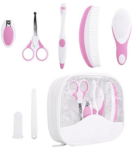 Babypflege Set Zuoao 7 Stück Baby Pflegeset Gesundheitsset mit Baby Nagelschere, Baby Nagelknipser, Nagelfeile, Haarbürste, Kamm, Zahnbürste und Finger-Aufsatz-Zahnbürste für Baby und Kinder