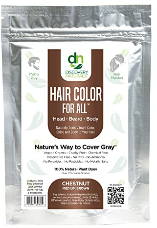Brown Henna Hair Color For All Kit | 100% All Natural Indigo Powder Hair Dye & Beard Dye (Chestnut Medium Brown) Organic, Herbal & Vegan Chemical & Cruelty Free Permanent Gray Coverage & Tinting