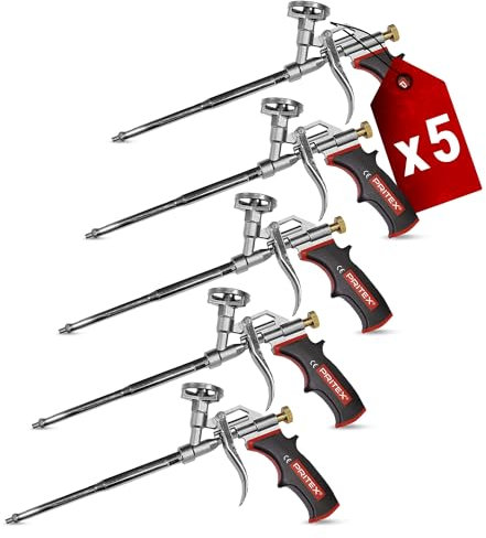 PRITEX – 5x Schaumpistole inkl. Düsenverlängerung – Bauschaumpistole für Pistolenschaum, Bauschaum, Montageschaum uvm. – Metallpistole mit gummiertem Handgriff – Montagepistole für präzise Dosierung
