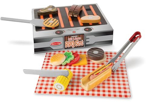 Melissa & Doug Grill and Serve BBQ Set with Pretend Play Toy Food & Kids Play Kitchen Accessories, Preschool Learning Toys for Girls & Boys 3+