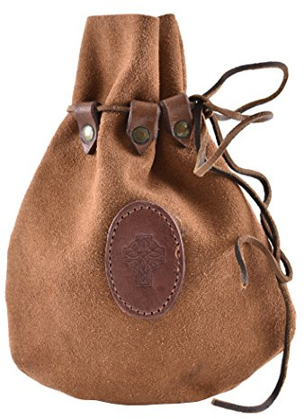 Battle-Merchant Mittelalter Lederbeutel mit keltischem Kreuz aus Leder | Wildleder Beutel mit robustem Lederband, Wikinger Ledertasche, Geldkatze, Geldbörse, Geldbeutel für LARP & Reenactment